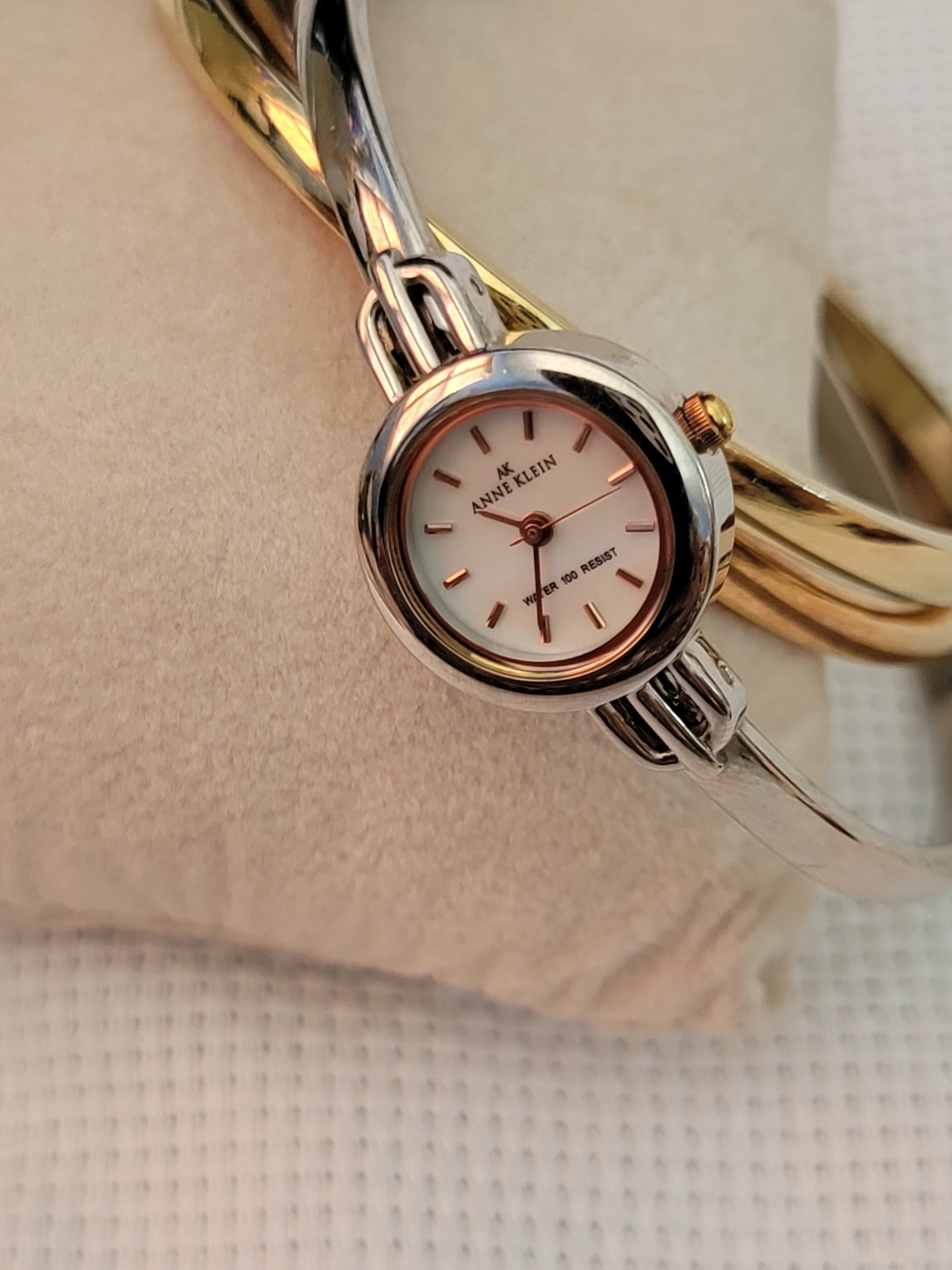 Anne Klein Women's Silver and Gold Bangle Watch - Two-Tone Bracelet